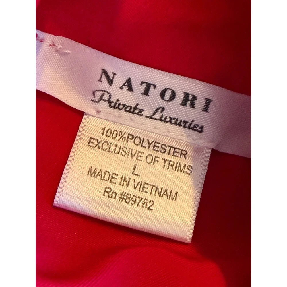 Natori Pajama Set 2‎ pc Large Red Satin Shirt Button Down Long Sleeve Pants ReAd